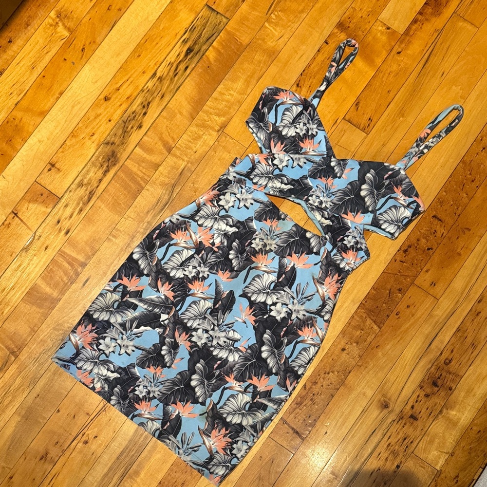 Topshop Floral Cutout Dress - Blue and Black